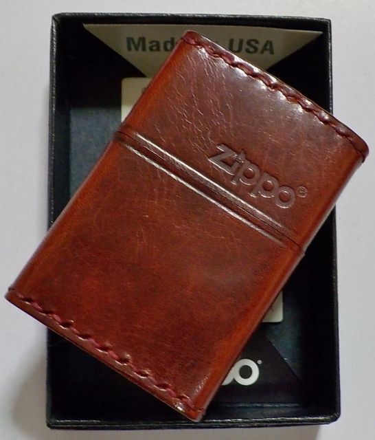 画像: ★本牛革 職人手縫い！渋い・・ ダメージレッドレザー！ZIPPOロゴ 革巻き ＺＩＰＰＯ！ 新品