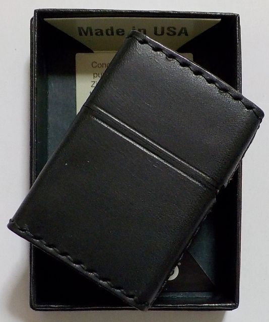 画像: ★本牛革 職人手縫い！渋い・・黒 ブラックレザー！ZIPPOロゴ 革巻き ＺＩＰＰＯ！ 新品