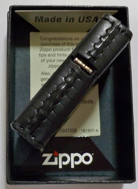 画像: ★本牛革 職人手縫い！渋い・・黒 ブラックレザー！ZIPPOロゴ 月桂樹 革巻き ＺＩＰＰＯ！ 新品