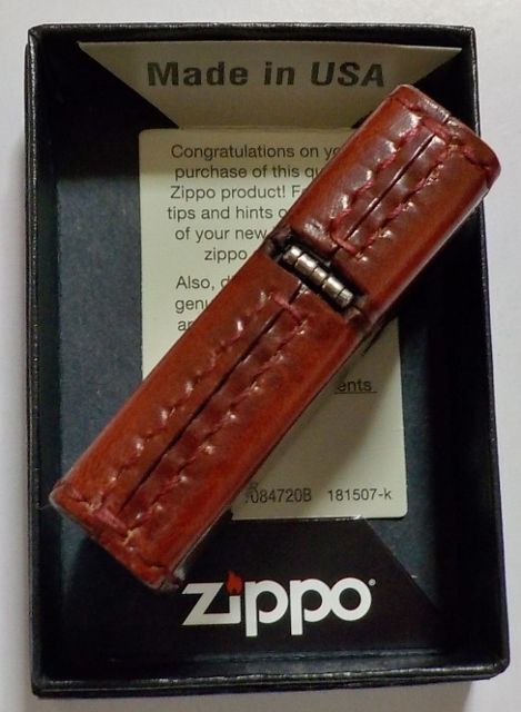 画像: ★本牛革 職人手縫い！渋い・・ ダメージレッドレザー！ZIPPOロゴ 革巻き ＺＩＰＰＯ！ 新品