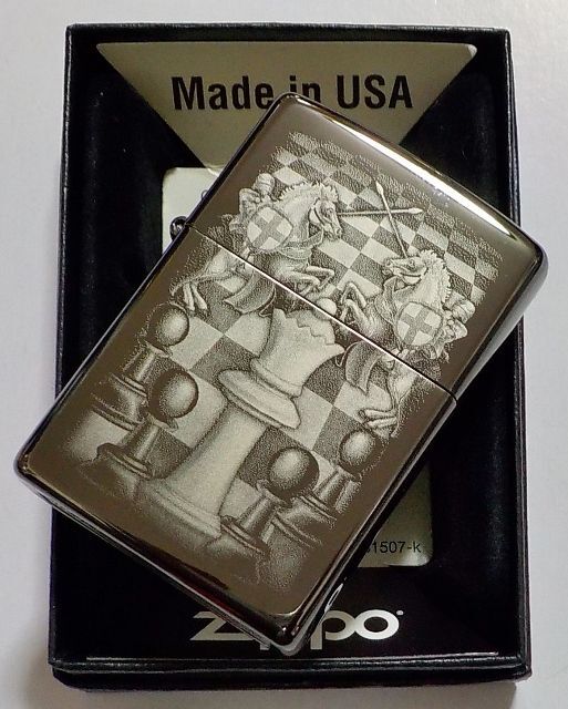 画像: ☆Chess！チェス盤デザイン！ ２０２３ USA High Polish Black Zippo！新品