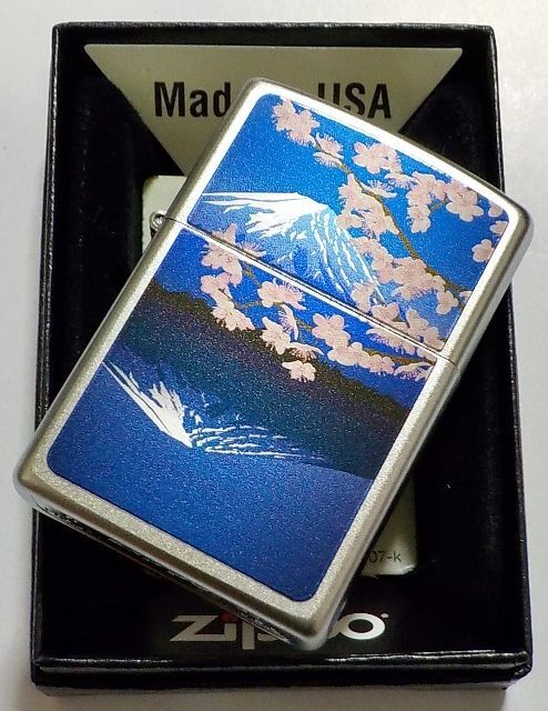 画像: ☆和柄！富士山＆桜  色鮮やか 縁起物 ２０２３年 Satin Chrome Zippo！新品