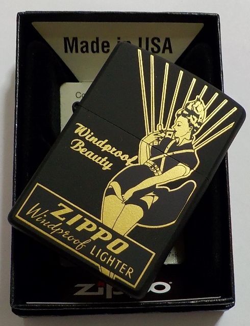 画像: ☆Windy！WINDPROOF LADY 昔のZIPPO社広告柄 全面ブラックマット  ２０２３年 ZIPPO！新品B