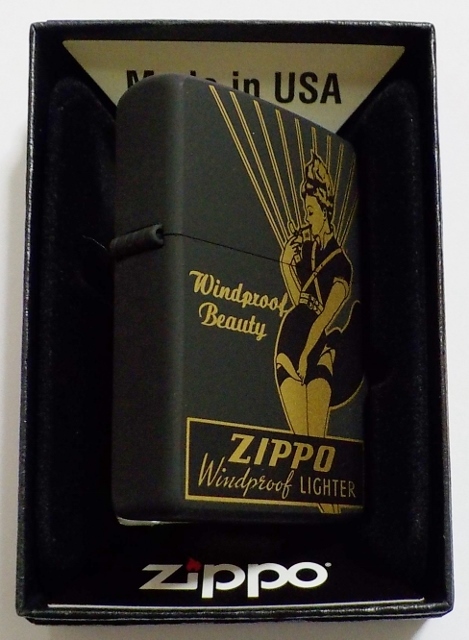 画像: ☆Windy！WINDPROOF LADY 昔のZIPPO社広告柄 全面ブラックマット  ２０２３年 ZIPPO！新品B